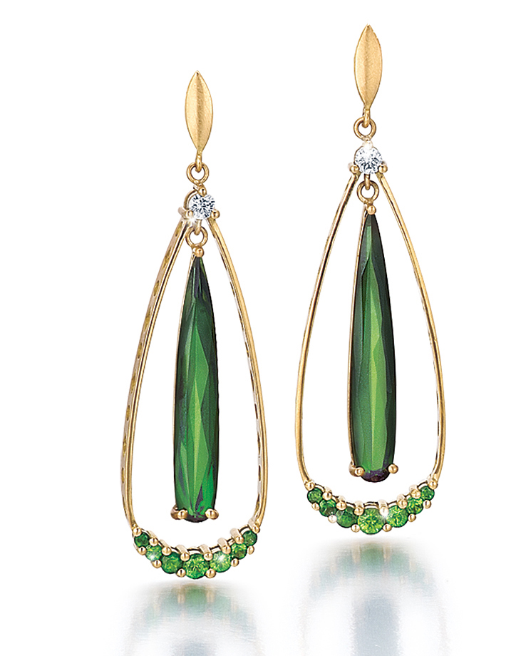Green Tear Drop Earrings Handmade by K.Mita | 8.01ct Green Tourmaline | K.Mita Design