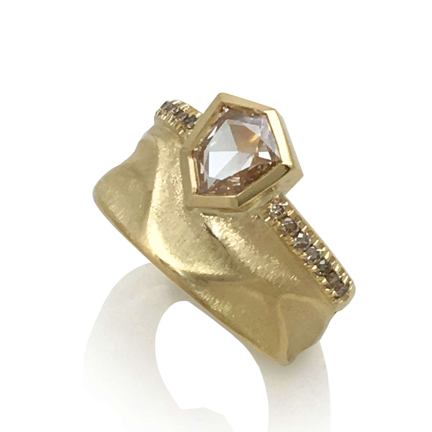 Crown Ring from K.Mita Design | 18k Yellow Gold | Champaigne Rose Cut Diamonds | Brown Diamonds