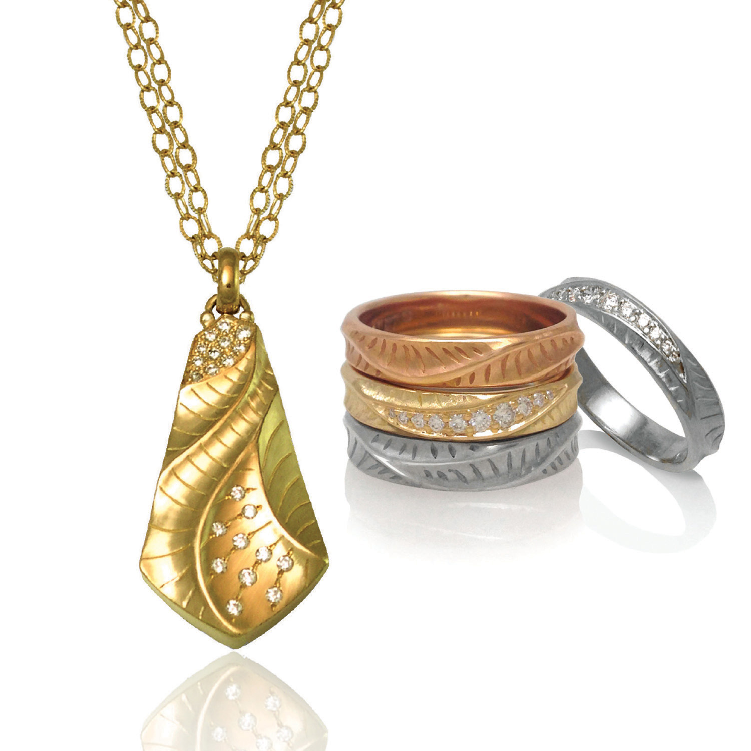 Kite Pendant and Stackable Rings from K.Mita's Sand Dune Collection